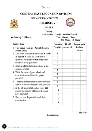 2026 CEED MSCE Chemistry Paper I mock - Preview