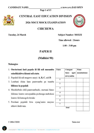 2026 CEED MSCE Chichewa Paper II - Preview