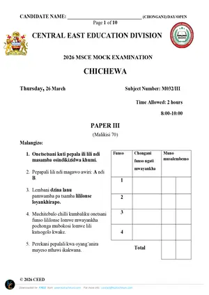 2026 CEED MSCE Chichewa Paper III - Preview