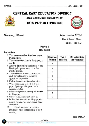 2026 CEED MSCE Computer Studies Paper I - Preview