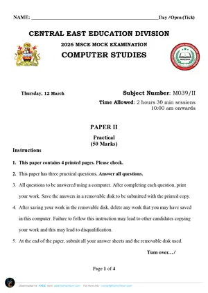 2026 CEED MSCE Computer Studies Paper II - Preview