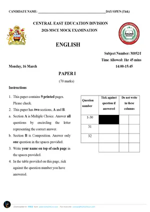 2026 CEED MSCE English Paper I - Preview
