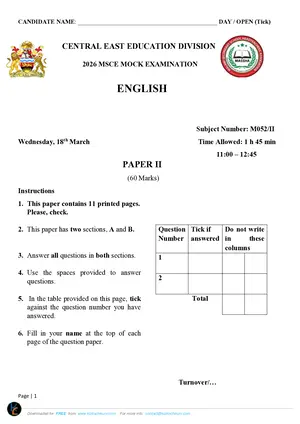 2026 CEED MSCE English Paper II - Preview