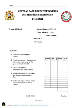 2026 CEED MSCE French Paper II - Preview