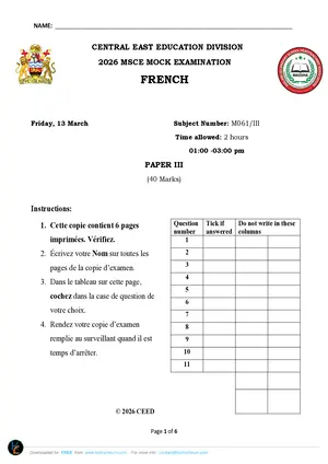 2026 CEED MSCE French Paper III - Preview