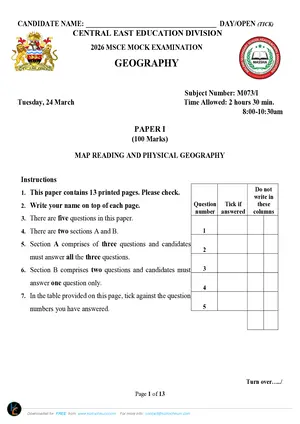 2026 CEED MSCE Geography Paper I (Physical) - Preview