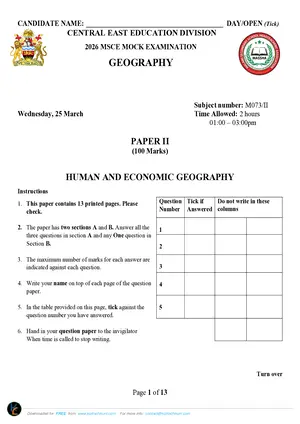 2026 CEED MSCE Geography Paper II (Human) - Preview