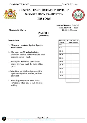 2026 CEED MSCE History Paper I - Preview