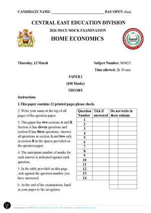 2026 CEED MSCE Home Economics Paper I - Preview
