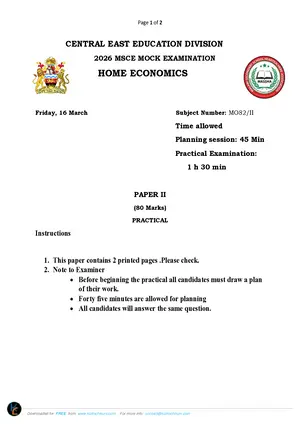 2026 CEED MSCE Home Economics Paper II - Preview