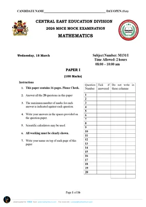 2026 CEED MSCE Mathematics Paper I - Preview