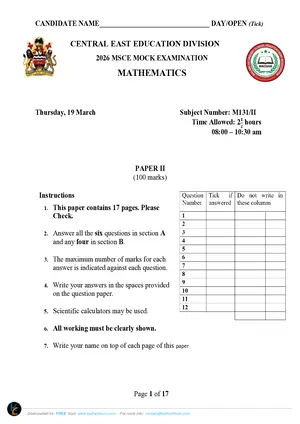 2026 CEED MSCE Mathematics Paper II - Preview