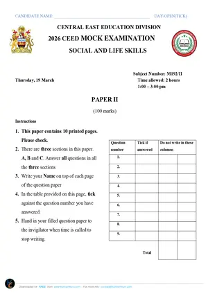 2026 CEED MSCE Social and Life Skills Paper II - Preview