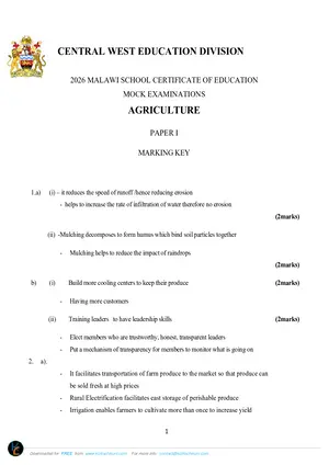 2026 CWED MSCE Agriculture Paper 1 Mock with Answers - Preview