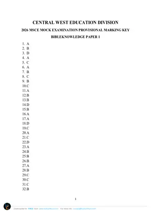 2026 CWED MSCE Bible Knowledge Paper 1 Mock with Answers - Preview