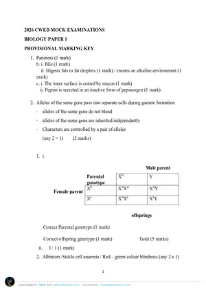 2026 CWED MSCE Biology Paper I Mock with Answers - Preview