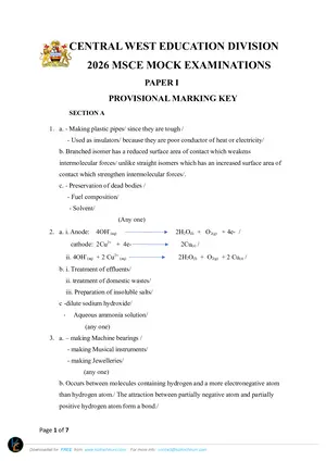 2026 CWED MSCE Chemistry Paper I Mock with Answers - Preview