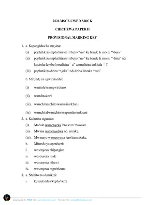 2026 CWED MSCE Chichewa Paper II Mock with Answers - Preview