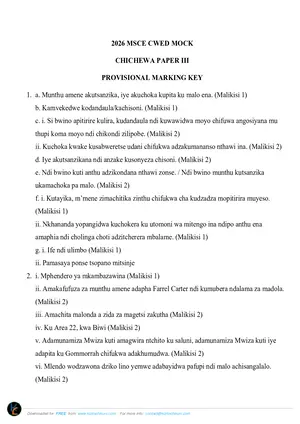 2026 CWED MSCE Chichewa Paper III Mock with Answers - Preview
