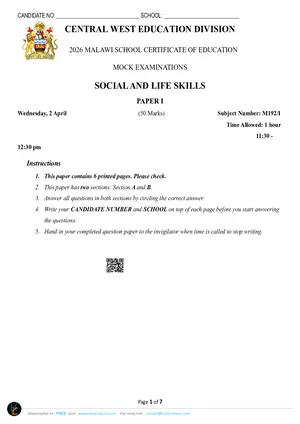 2026 CWED MSCE Social Paper 1 Mock with Answers - Preview