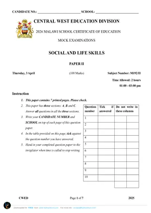 2026 CWED MSCE Social Paper 2 Mock with Answers - Preview