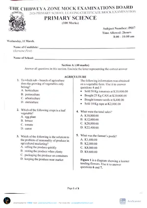 2026 Chibweya Zone PSLCE Primary Science Mock - Preview