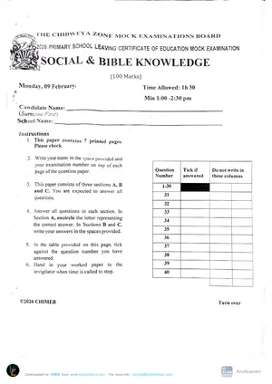 2026 Chibweya Zone PSLCE Social and Religious Studies Mock - Preview