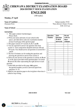 2026 Chikwawa District PSLCE English Mock - Preview