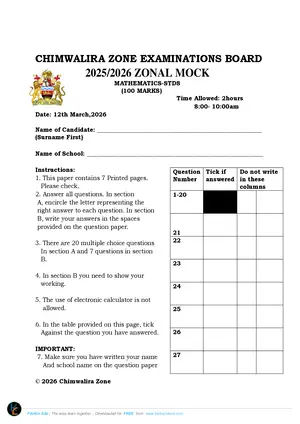 2026 Chimwalira Zone PSLCE Mathematics Mock Paper - Preview