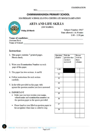 2026 Chimwankhunda PSLCE Arts and Life Skills Mock - Preview