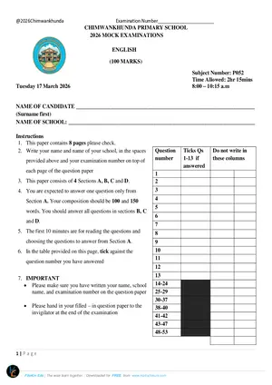 2026 Chimwankhunda Primary School English PSLCE Mock - Preview
