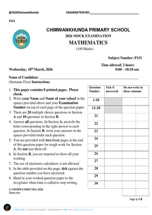 2026 Chimwankhunda Primary School Mathematics PSLCE Mock - Preview