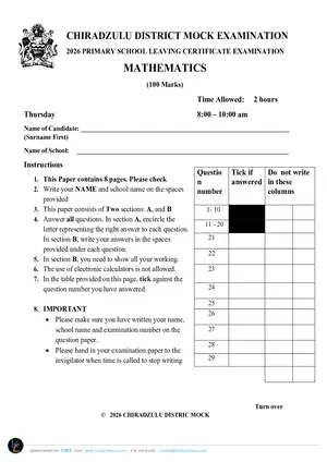 2026 Chiradzulu District PSLCE Mathematics Mock - Preview