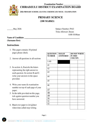 2026 Chiradzulu District PSLCE Mock Primary Science - Preview