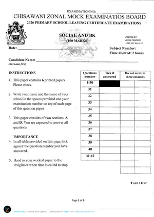 2026 Chisawani Zone PSLCE Social and Religious Studies - Preview