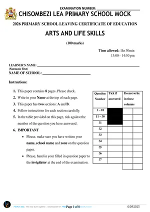 2026 Chisombezi LEA PSLCE Arts and Life Skills - Preview