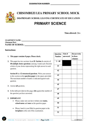 2026 Chisombezi Mock PSLCE Primary Science - Preview