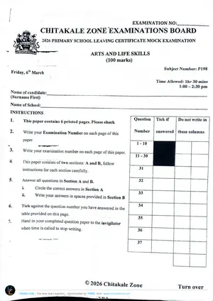 2026 Chitakale PSLCE Arts and Life Skills Mock - Preview