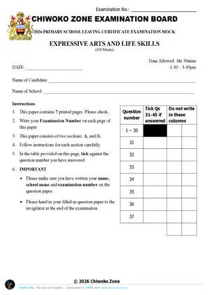 2026 Chiwoko Zone PSLCE Arts Life Skills - Mock - Preview