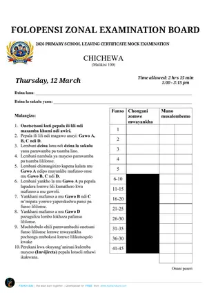 2026 Folopensi Zone PSLCE Chichewa Mock - Preview