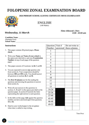 2026 Folopensi Zone PSLCE English Mock - Preview
