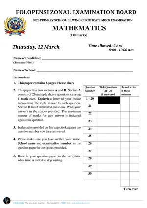 2026 Folopensi Zone PSLCE Mathematics Mock - Preview