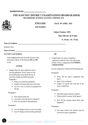 2026 Kasungu District PSLCE English KADEB Mock Paper - Preview