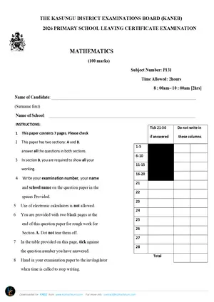 2026 Kasungu District PSLCE Mathematics KADEB Mock Paper - Preview