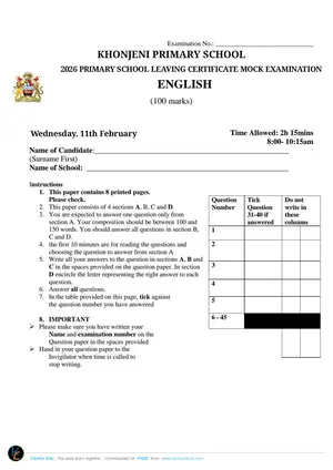 2026 Khonjeni Zone PSLCE English Mock - Preview