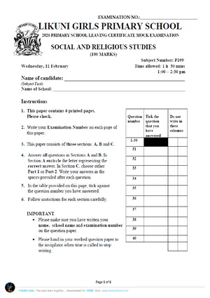 2026 Likuni Girls Social and Religious Studies Mock - Preview
