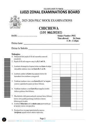2026 Ludzi Zone PSLCE Chichewa Mock - Preview