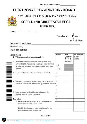 2026 Ludzi Zone PSLCE Social and Religious Studies Mock - Preview