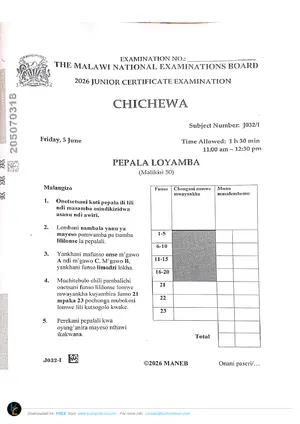 2026 MANEB JCE Chichewa Paper 1 Past Paper - Preview