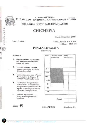 2026 MANEB JCE Chichewa Paper I Past Paper - Preview